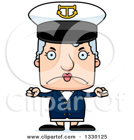 Clipart of a Cartoon Mad Block Headed White Senior Woman Boat Captain - Royalty Free Vector Illustration by Cory Thoman