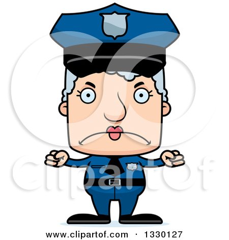 Clipart of a Cartoon Mad Block Headed White Senior Woman Police Officer - Royalty Free Vector Illustration by Cory Thoman