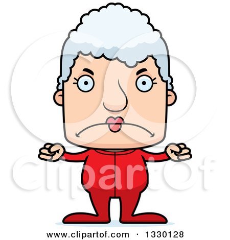 Clipart of a Cartoon Mad Block Headed White Senior Woman in Pjs - Royalty Free Vector Illustration by Cory Thoman