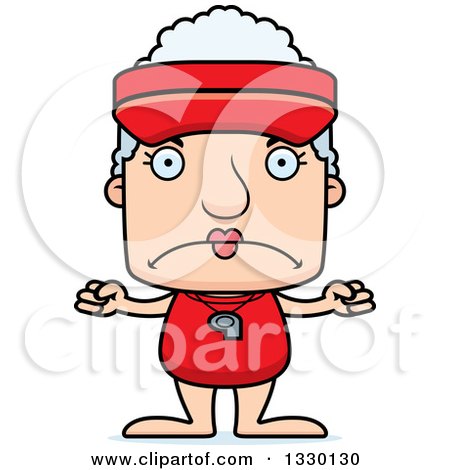 Clipart of a Cartoon Mad Block Headed White Senior Woman Lifeguard - Royalty Free Vector Illustration by Cory Thoman