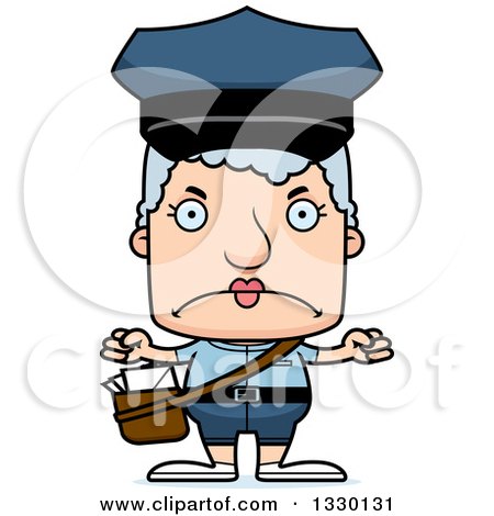 Clipart of a Cartoon Mad Block Headed White Senior Mail Woman - Royalty Free Vector Illustration by Cory Thoman