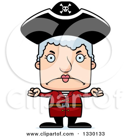 Clipart of a Cartoon Mad Block Headed White Pirate Senior Woman - Royalty Free Vector Illustration by Cory Thoman