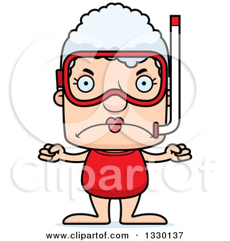 Clipart of a Cartoon Mad Block Headed White Senior Woman in Snorkel Gear - Royalty Free Vector Illustration by Cory Thoman