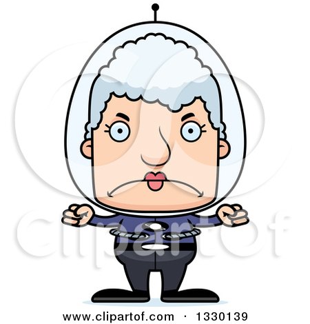 Clipart of a Cartoon Mad Block Headed Futuristic Space White Senior Woman - Royalty Free Vector Illustration by Cory Thoman