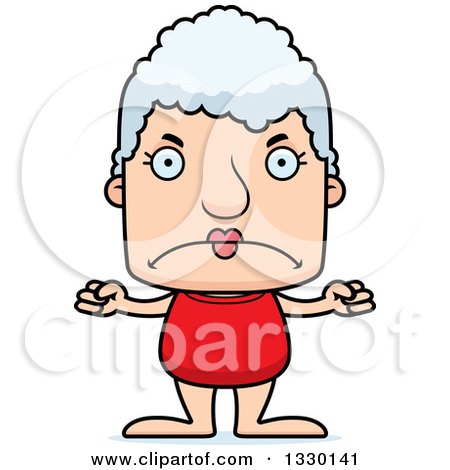 Clipart of a Cartoon Mad Block Headed White Senior Woman Swimmer - Royalty Free Vector Illustration by Cory Thoman