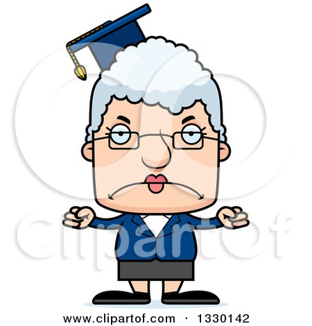 Clipart of a Cartoon Mad Block Headed White Senior Woman Professor - Royalty Free Vector Illustration by Cory Thoman