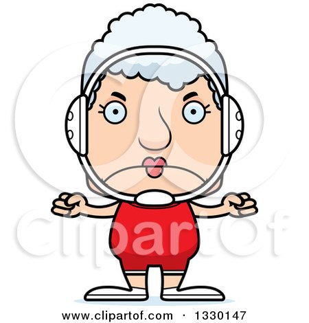 Clipart of a Cartoon Mad Block Headed White Senior Woman Wrestler - Royalty Free Vector Illustration by Cory Thoman