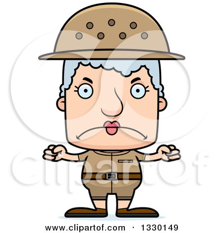Clipart of a Cartoon Mad Block Headed White Senior Woman Zookeeper - Royalty Free Vector Illustration by Cory Thoman