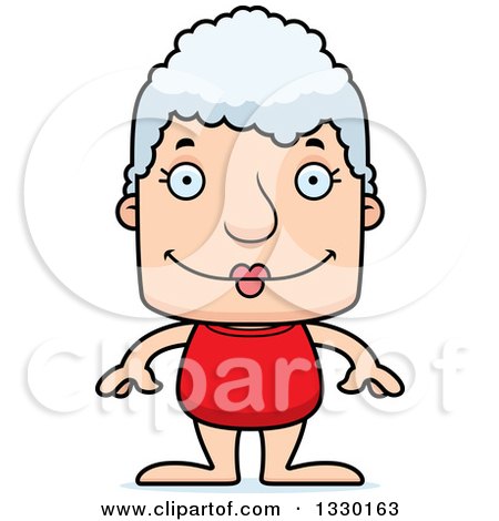 Clipart of a Cartoon Happy Block Headed White Senior Woman Swimmer - Royalty Free Vector Illustration by Cory Thoman