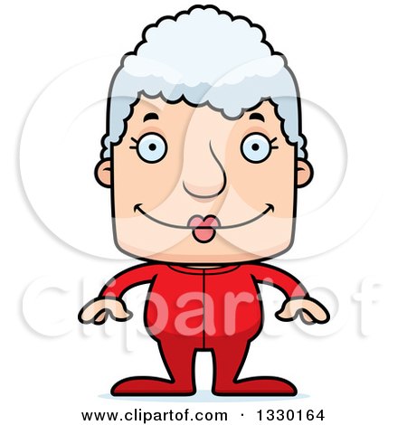 Clipart of a Cartoon Happy Block Headed White Senior Woman in Pjs - Royalty Free Vector Illustration by Cory Thoman