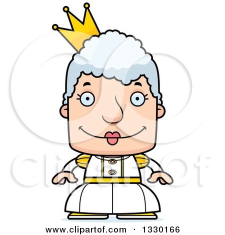 Clipart of a Cartoon Happy Block Headed White Senior Woman Princess or Queen - Royalty Free Vector Illustration by Cory Thoman