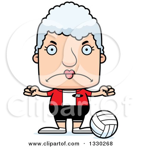 Clipart of a Cartoon Mad Block Headed White Senior Woman Volleyball Player - Royalty Free Vector Illustration by Cory Thoman