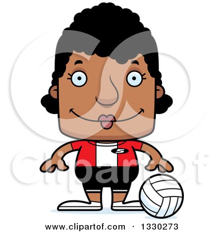 Clipart of a Cartoon Happy Block Headed Black Woman Volleyball Player - Royalty Free Vector Illustration by Cory Thoman