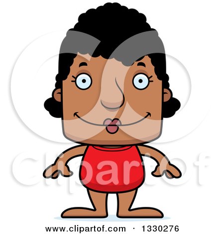 Clipart of a Cartoon Happy Block Headed Black Woman Swimmer - Royalty Free Vector Illustration by Cory Thoman
