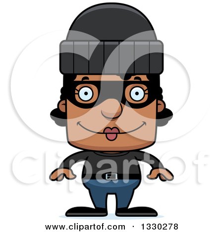 Clipart of a Cartoon Happy Block Headed Black Woman Robber - Royalty Free Vector Illustration by Cory Thoman