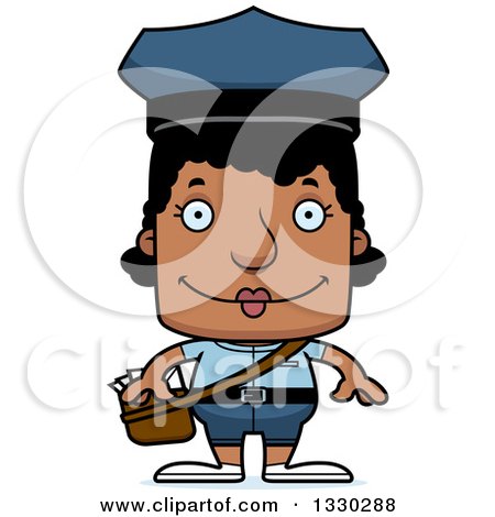 Clipart of a Cartoon Happy Block Headed Black Mail Woman - Royalty Free Vector Illustration by Cory Thoman