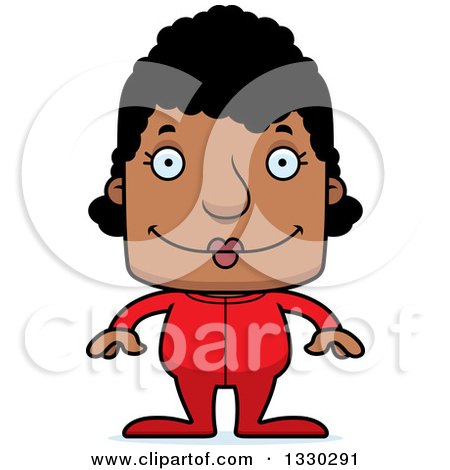 Clipart of a Cartoon Happy Block Headed Black Woman in Pajamas - Royalty Free Vector Illustration by Cory Thoman
