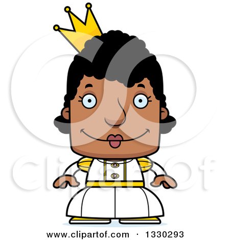 Clipart of a Cartoon Happy Block Headed Black Woman Princess - Royalty Free Vector Illustration by Cory Thoman