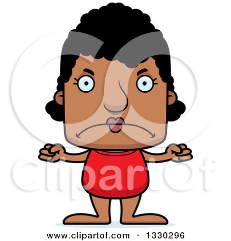Clipart of a Cartoon Mad Block Headed Black Woman Swimmer - Royalty Free Vector Illustration by Cory Thoman