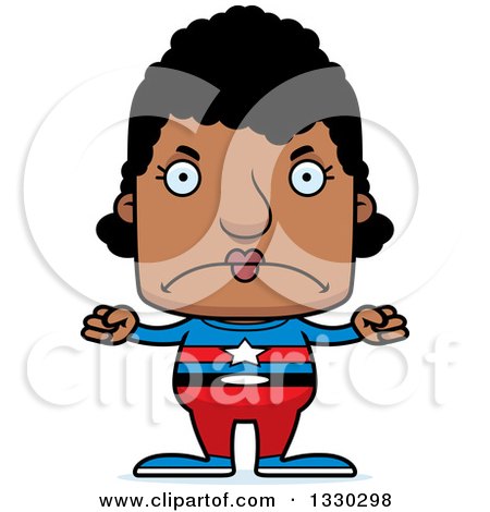 Clipart of a Cartoon Mad Block Headed Black Woman Super Hero - Royalty Free Vector Illustration by Cory Thoman
