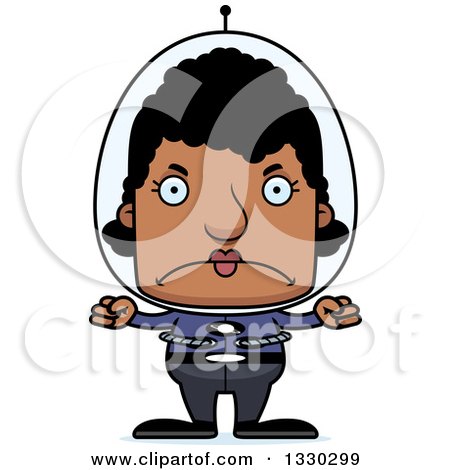 Clipart of a Cartoon Mad Block Headed Black Futuristic Space Woman - Royalty Free Vector Illustration by Cory Thoman