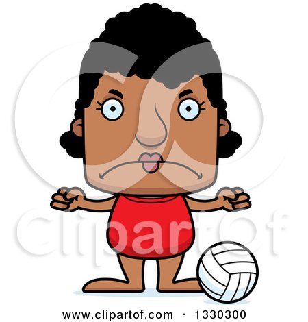 Clipart of a Cartoon Mad Block Headed Black Woman Beach Volleyball Player - Royalty Free Vector Illustration by Cory Thoman