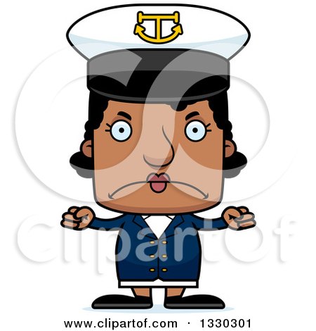 Clipart of a Cartoon Mad Block Headed Black Woman Boat Captain - Royalty Free Vector Illustration by Cory Thoman