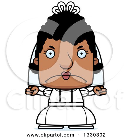 Clipart of a Cartoon Mad Block Headed Black Woman Bride - Royalty Free Vector Illustration by Cory Thoman