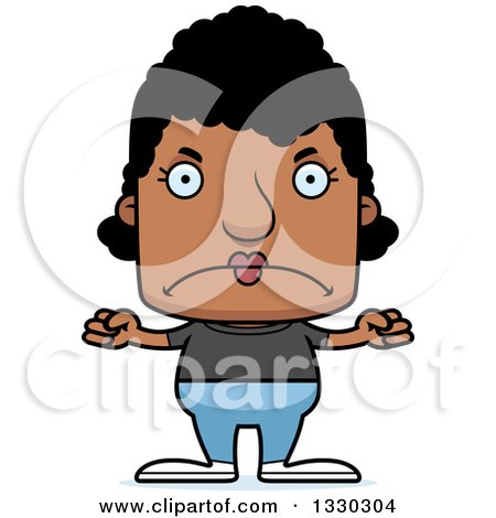 Clipart of a Cartoon Mad Block Headed Black Casual Woman - Royalty Free Vector Illustration by Cory Thoman
