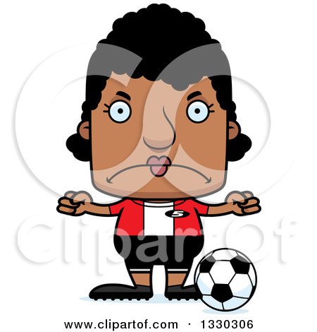 Clipart of a Cartoon Mad Block Headed Black Woman Soccer Player - Royalty Free Vector Illustration by Cory Thoman