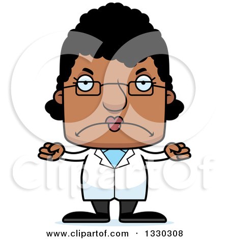 Clipart of a Cartoon Mad Block Headed Black Woman Science - Royalty Free Vector Illustration by Cory Thoman