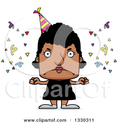 Clipart of a Cartoon Mad Block Headed Black Party Woman - Royalty Free Vector Illustration by Cory Thoman