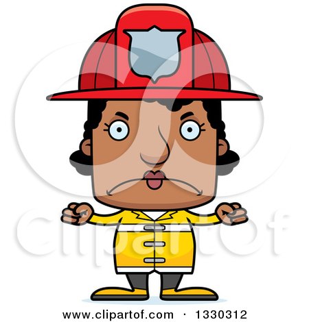 Clipart of a Cartoon Mad Block Headed Black Woman Firefighter - Royalty Free Vector Illustration by Cory Thoman