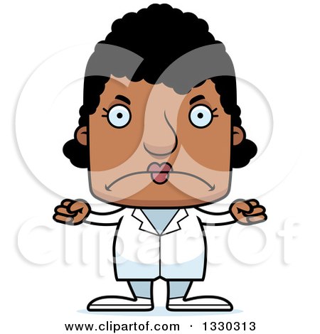 Clipart of a Cartoon Mad Block Headed Black Woman Doctor - Royalty Free Vector Illustration by Cory Thoman