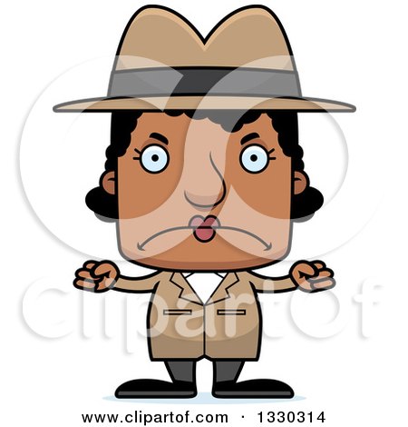 Clipart of a Cartoon Mad Block Headed Black Woman Detective - Royalty Free Vector Illustration by Cory Thoman