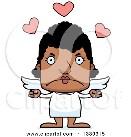 Clipart of a Cartoon Mad Block Headed Black Woman Cupid - Royalty Free Vector Illustration by Cory Thoman
