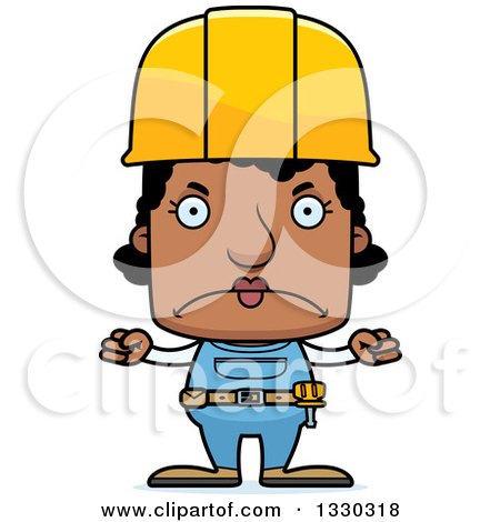 Clipart of a Cartoon Mad Block Headed Black Woman Construction Worker - Royalty Free Vector Illustration by Cory Thoman