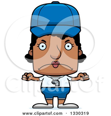 Clipart of a Cartoon Mad Block Headed Black Woman Sports Coach - Royalty Free Vector Illustration by Cory Thoman