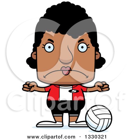 Clipart of a Cartoon Mad Block Headed Black Woman Volleyball Player - Royalty Free Vector Illustration by Cory Thoman