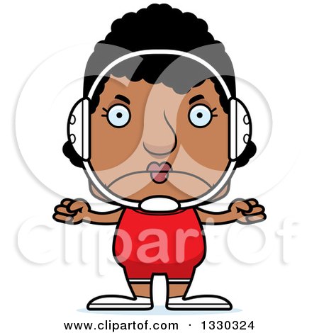 Clipart of a Cartoon Mad Block Headed Black Woman Wrestler - Royalty Free Vector Illustration by Cory Thoman