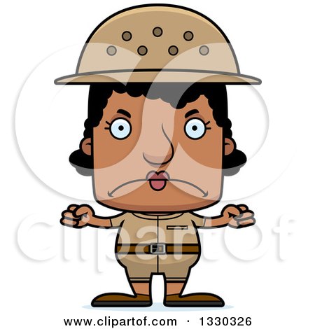 Clipart of a Cartoon Mad Block Headed Black Woman Zookeeper - Royalty Free Vector Illustration by Cory Thoman