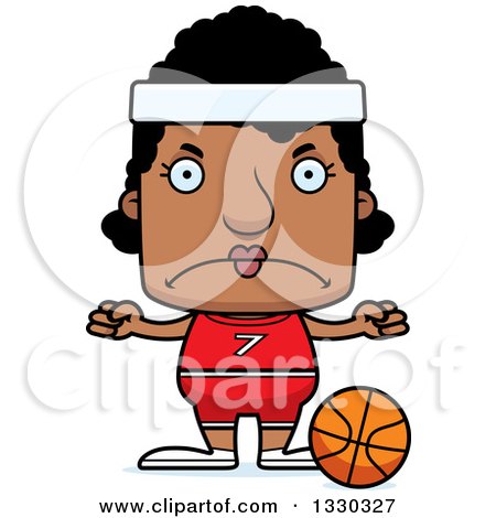Clipart of a Cartoon Mad Block Headed Black Woman Basketball Player - Royalty Free Vector Illustration by Cory Thoman