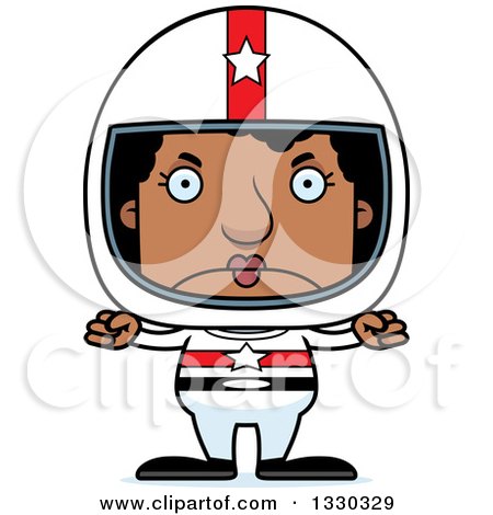 Clipart of a Cartoon Mad Block Headed Black Woman Race Car Driver - Royalty Free Vector Illustration by Cory Thoman