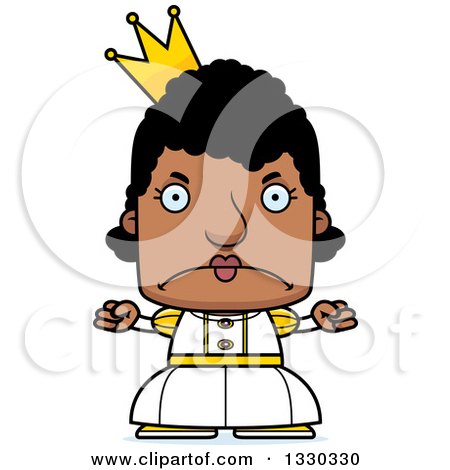 Clipart of a Cartoon Mad Block Headed Black Woman Princess - Royalty Free Vector Illustration by Cory Thoman