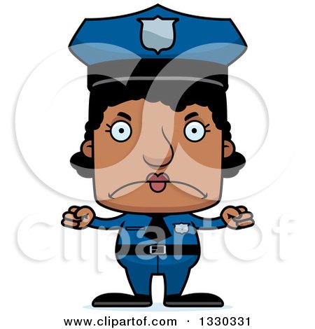 Clipart of a Cartoon Mad Block Headed Black Woman Police Officer - Royalty Free Vector Illustration by Cory Thoman
