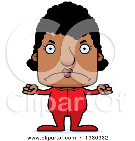 Clipart of a Cartoon Mad Block Headed Black Woman in Pajamas - Royalty Free Vector Illustration by Cory Thoman