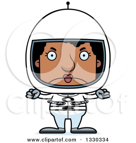 Clipart of a Cartoon Mad Block Headed Black Woman Astronaut - Royalty Free Vector Illustration by Cory Thoman