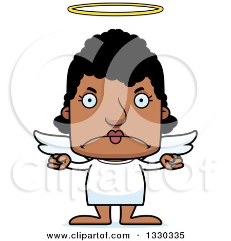 Clipart of a Cartoon Mad Block Headed Black Woman Angel - Royalty Free Vector Illustration by Cory Thoman