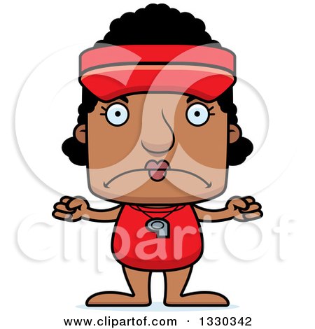 Clipart of a Cartoon Mad Block Headed Black Woman Lifeguard - Royalty Free Vector Illustration by Cory Thoman