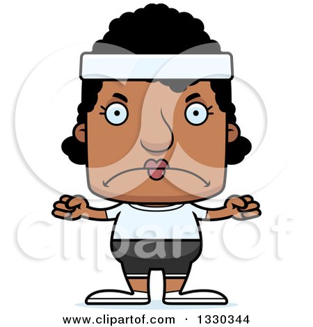 Clipart of a Cartoon Mad Block Headed Black Fitness Woman - Royalty Free Vector Illustration by Cory Thoman